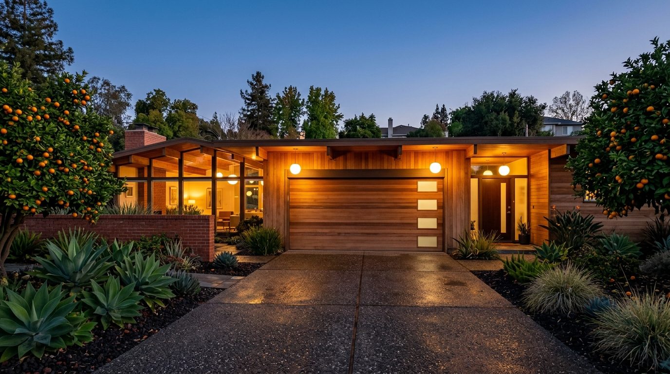Camille Garage Door Repair Service Exterior Closed Garage Door at Twilight