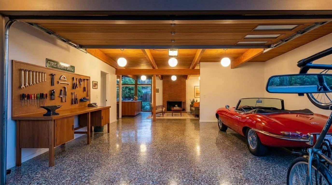 Camille Garage Door Repair Service Interior View of Custom Garage Door Overhead and Workshop